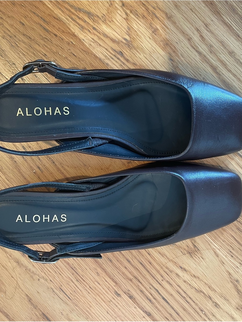 ALOHAS Black Square-Toe Slingback Heels